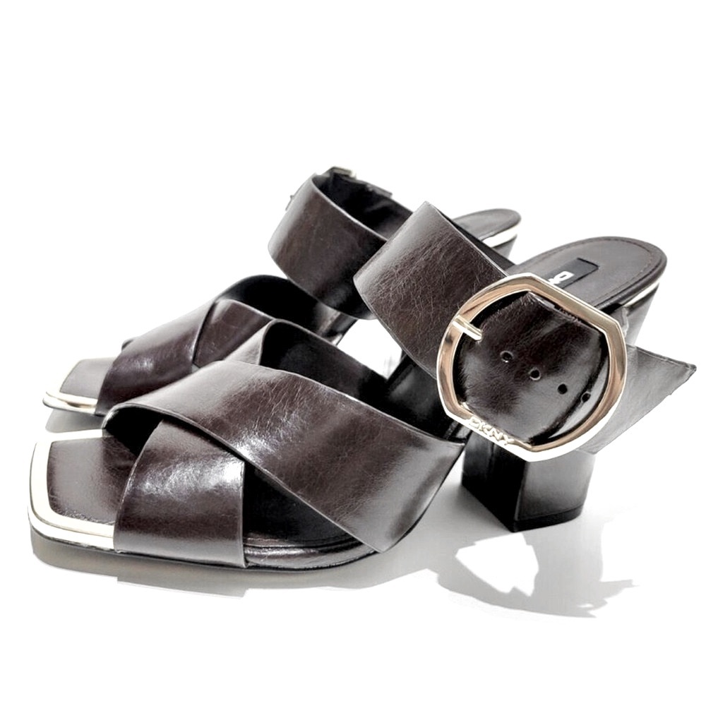 DKNY Lake Buckled Slide Leather Sandals, High Heel Platform - Picture 3 of 14